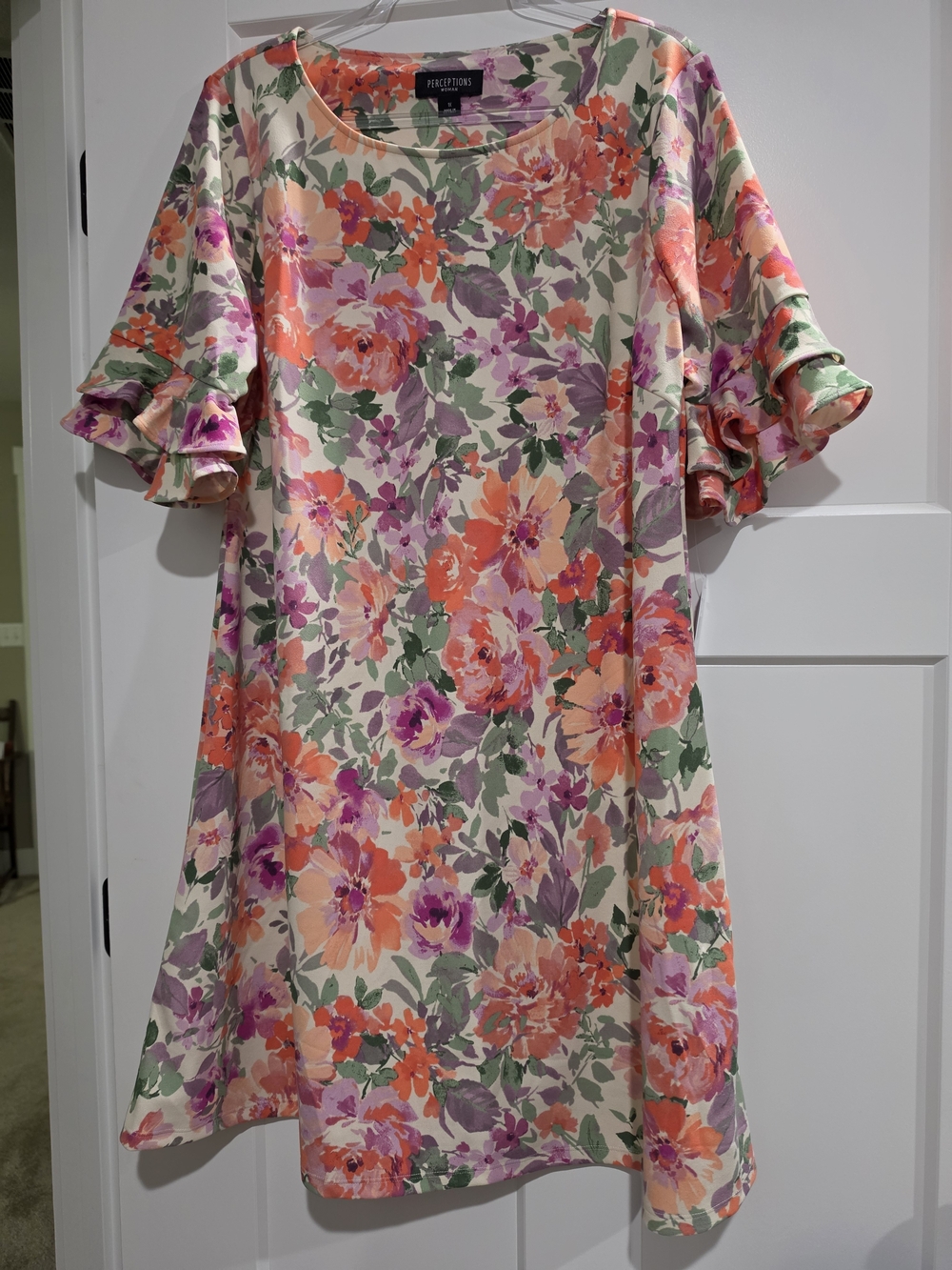 Perceptions Floral Midi Dress in Coral, Pink and Green